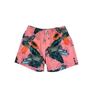 Mavrans Pink Jaguar Papaya Tropical Print Swim Trunks Mens XL Mesh Lined pockets